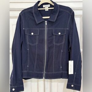 NWT SZ XL Rachel Zoe Navy Jacket with White Contrast Stitching